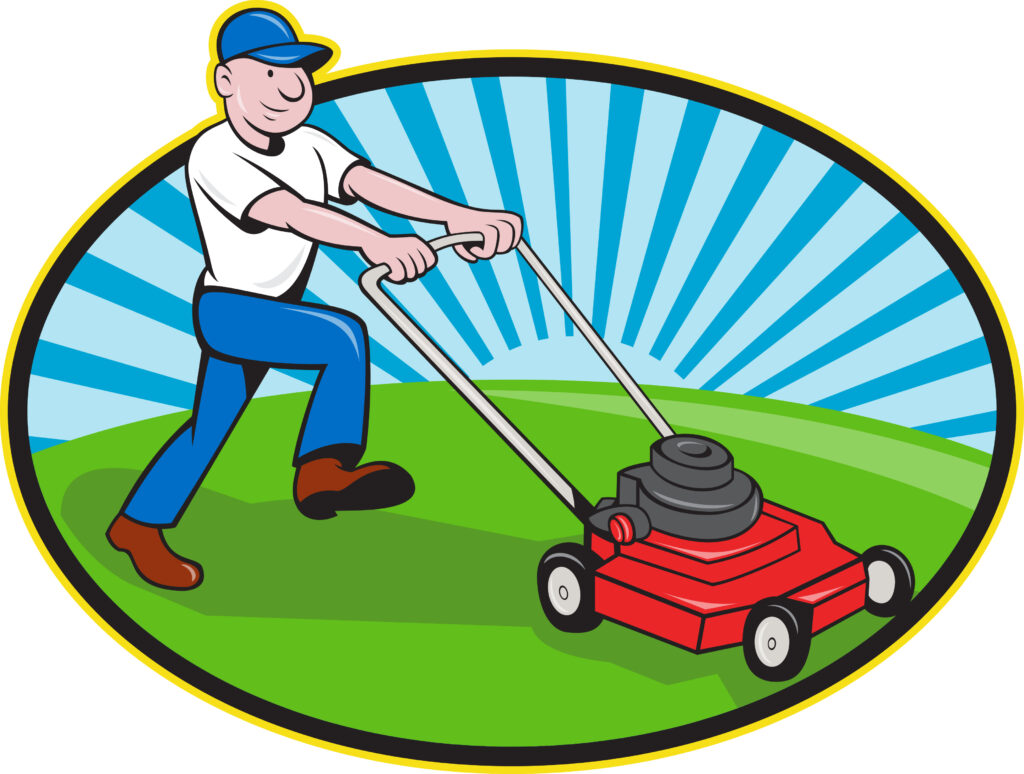 Illustration of lawnmower man with hat