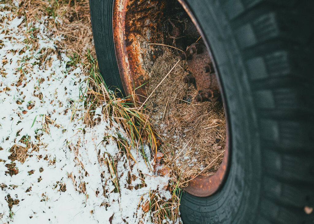 rusted and corroded tire